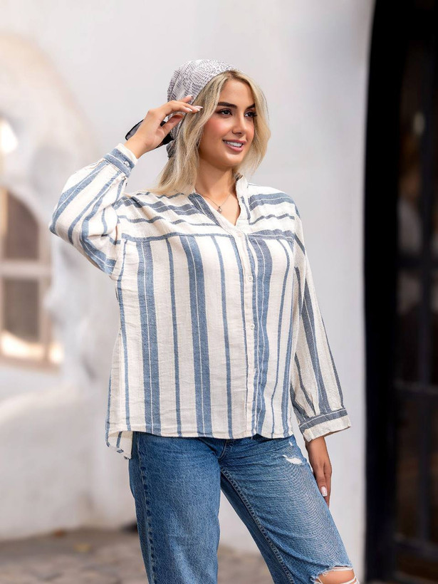 شومیز لینن راه راه